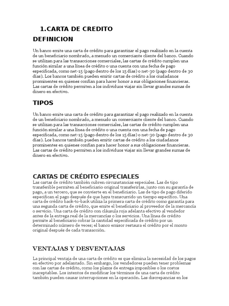 Ventajas y Desventajas de Las Cartas de Credito