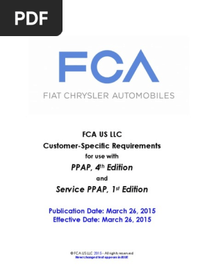 Fca Us Llc Customer Specifics For Ppap March 26 2015 Chrysler Specification Technical Standard