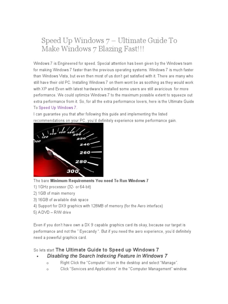 Optimize Windows 7 for Maximum Speed | PDF | Windows 7 | Microsoft Windows