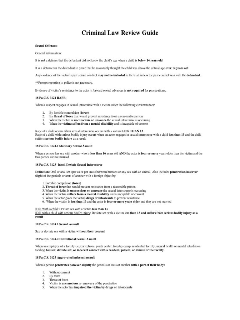 Pennsylvania Sexual Offenses Overview | PDF | Rape | Sexual Intercourse