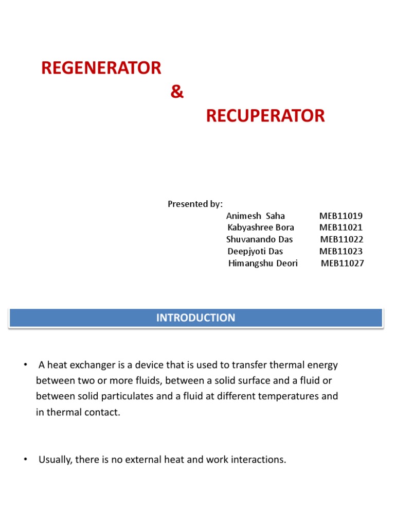 Regenerator u0026 Recuperator | PDF | Physical Chemistry | Thermodynamics