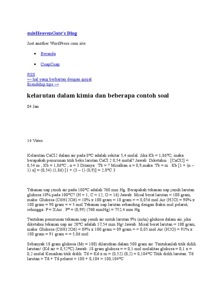 Contoh Soal Penurunan Tekanan Uap Larutan Elektrolit - Contoh Soal Terbaru