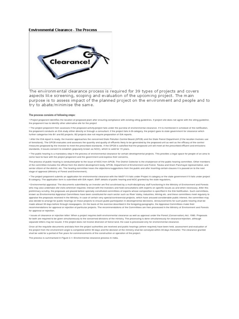 Environmental Clearance Process in India | PDF | Environmental Impact ...