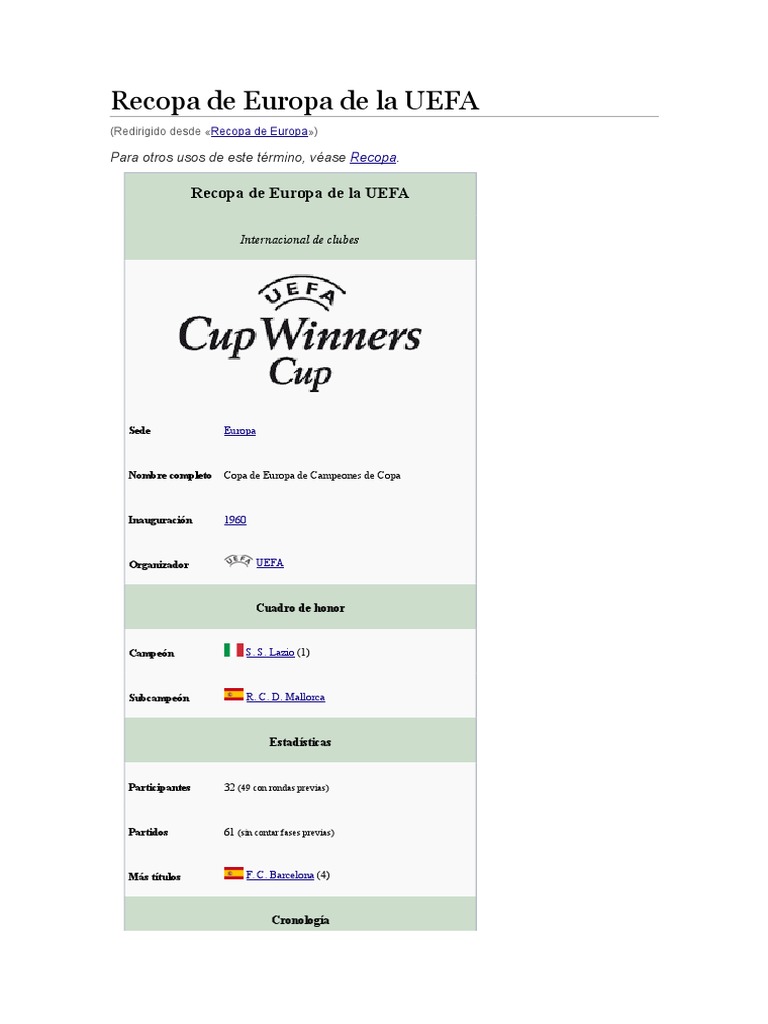 Recopa de Europa de La UEFA PDF Liga de Campeones de la UEFA