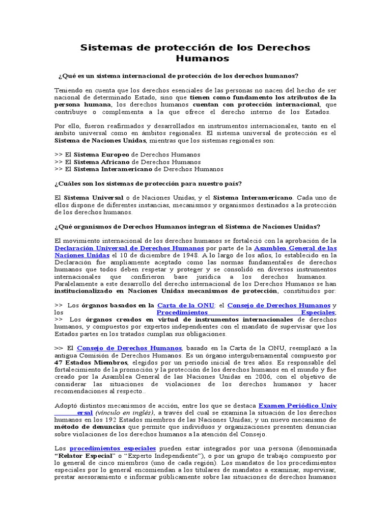 Sistemas de Protección de Los Derechos Humanos | PDF | Naciones Unidas ...