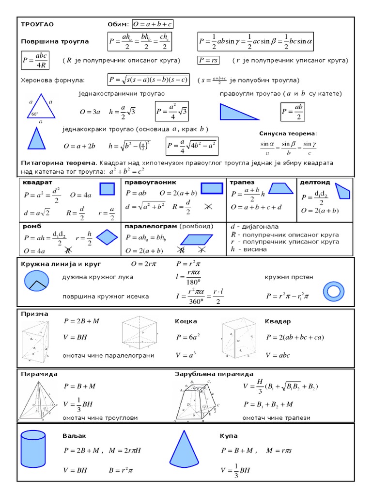 3 Formule Geometrija Za I Pismeni | PDF
