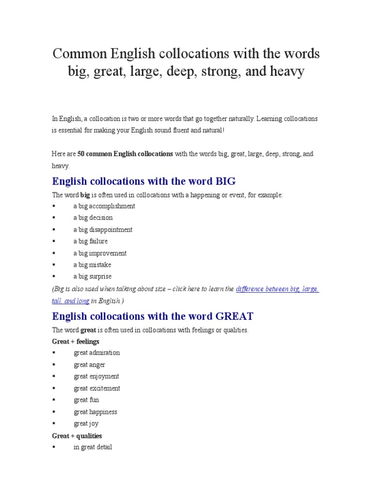 Common English Collocations With The Words Big | PDF | Psychological ...