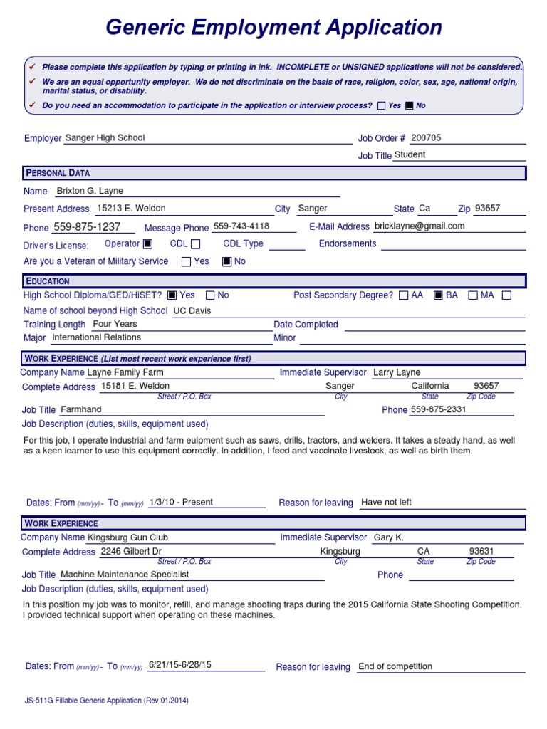 Generic Application Fillable Form Rev 02-2014 | PDF | Further Education ...