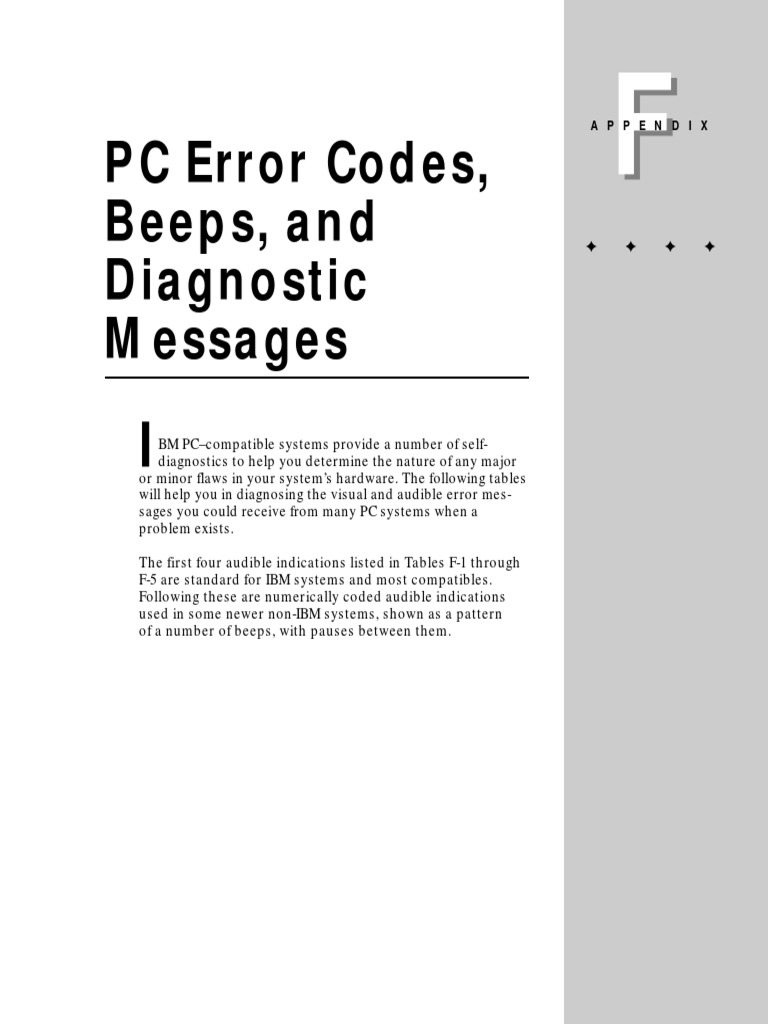 Appendixf (PC Error Codes Beeps and Diagnostic Message) | PDF | Hard ...