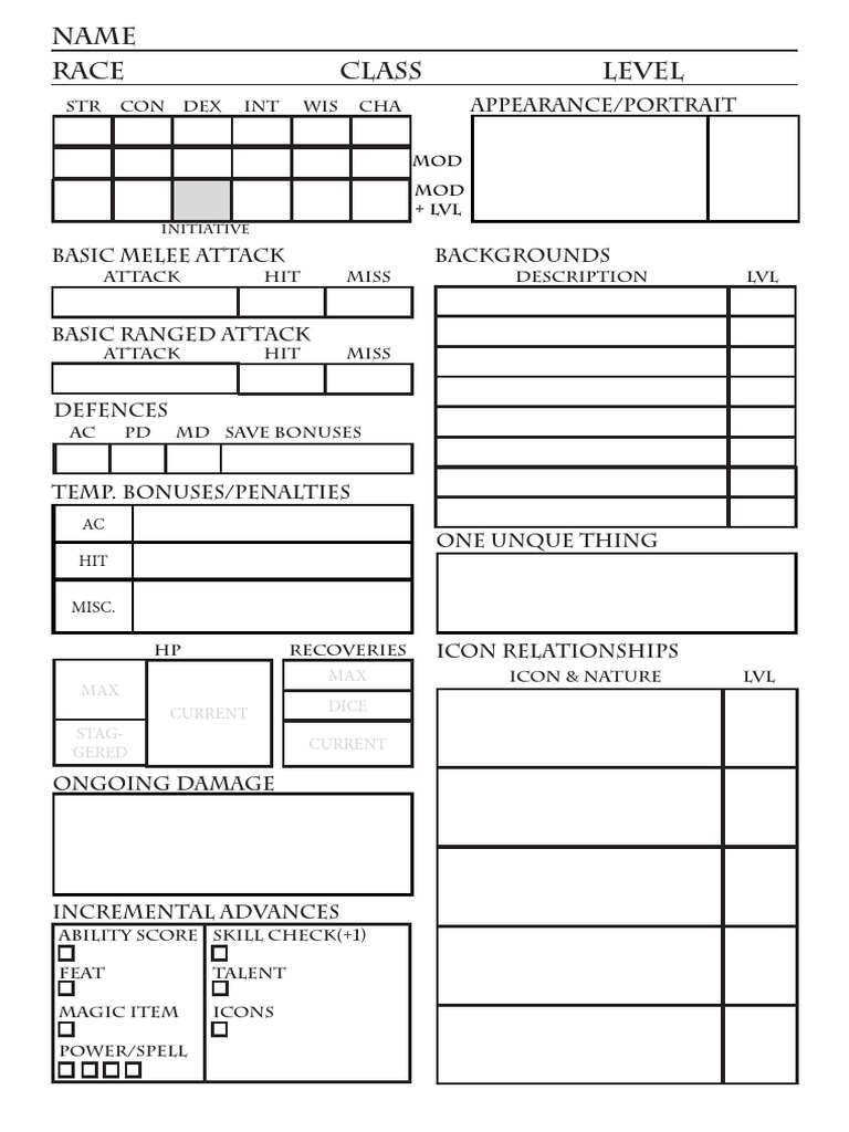 RPG Character Sheet Template | PDF