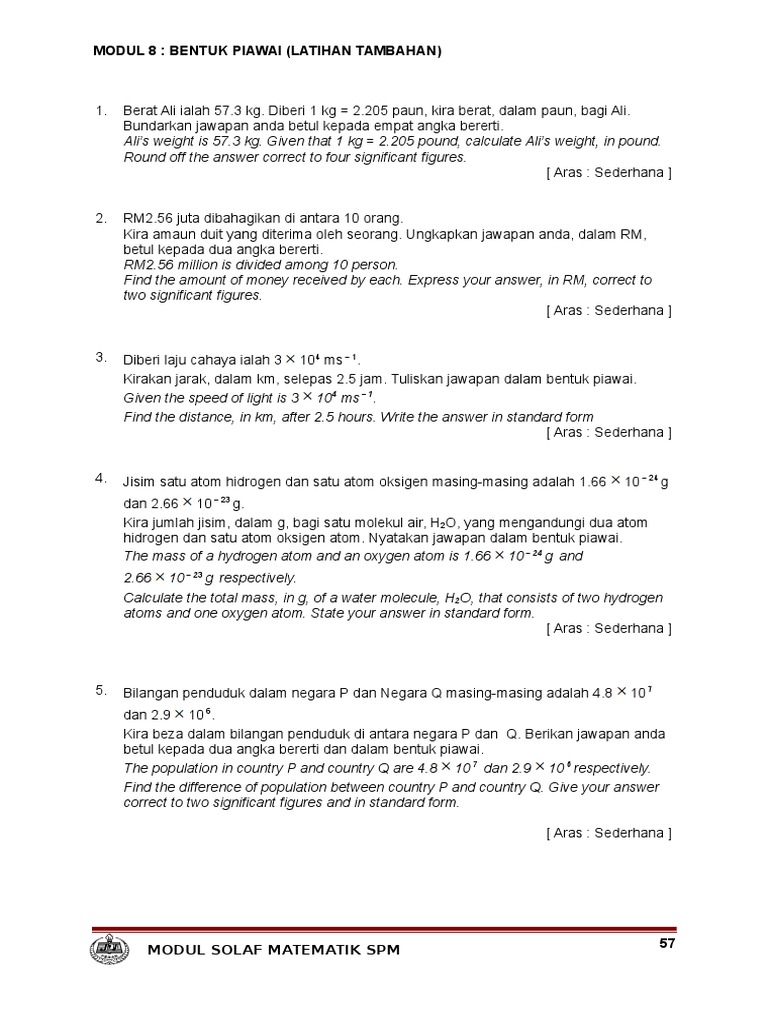 Bentuk Piawai Latihan Tambahan Pdf