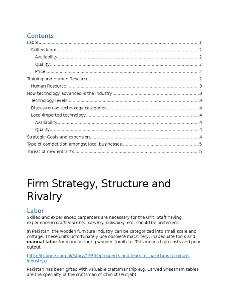 Firm Strategy Structure And Rivalry In The Furniture Industry Of 