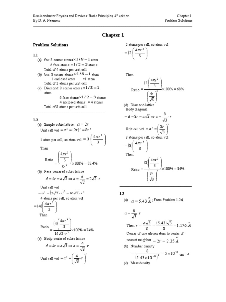 Semiconductor Physics And Devices Ch1 Pdf Crystal Structure Materials