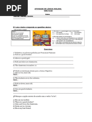 Atividades Sobre Verb To Be Affirmative Negative And Interrogative