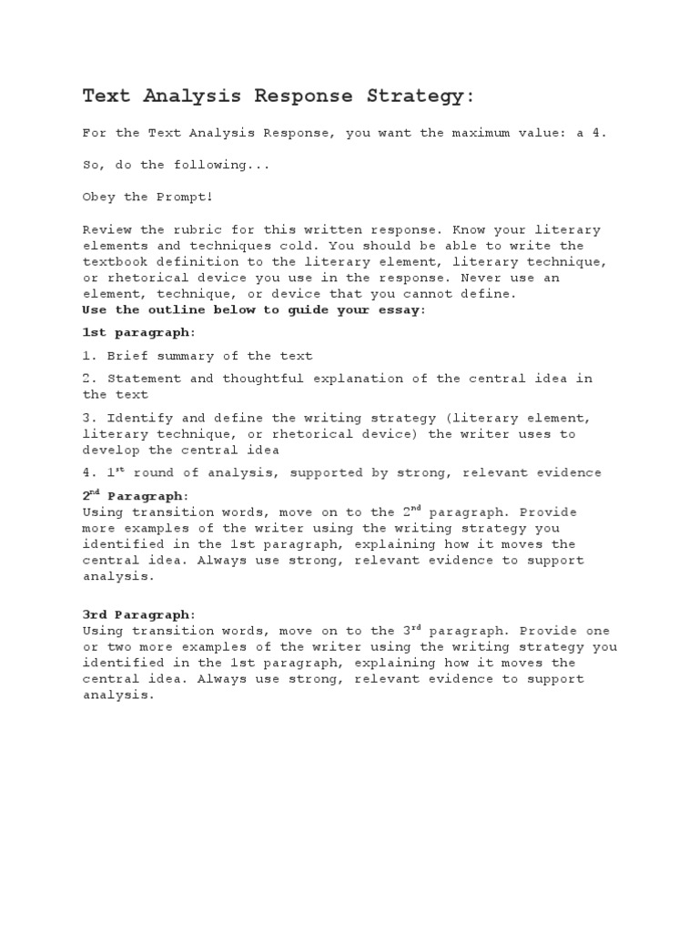 Text Analysis Response Strategy Guide | PDF | Writers | Paragraph