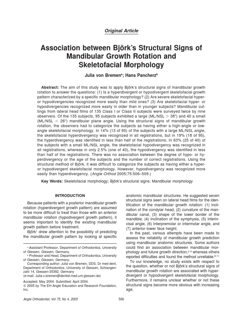 Björk's Signs and Mandibular Growth Patterns | PDF | Orthodontics ...