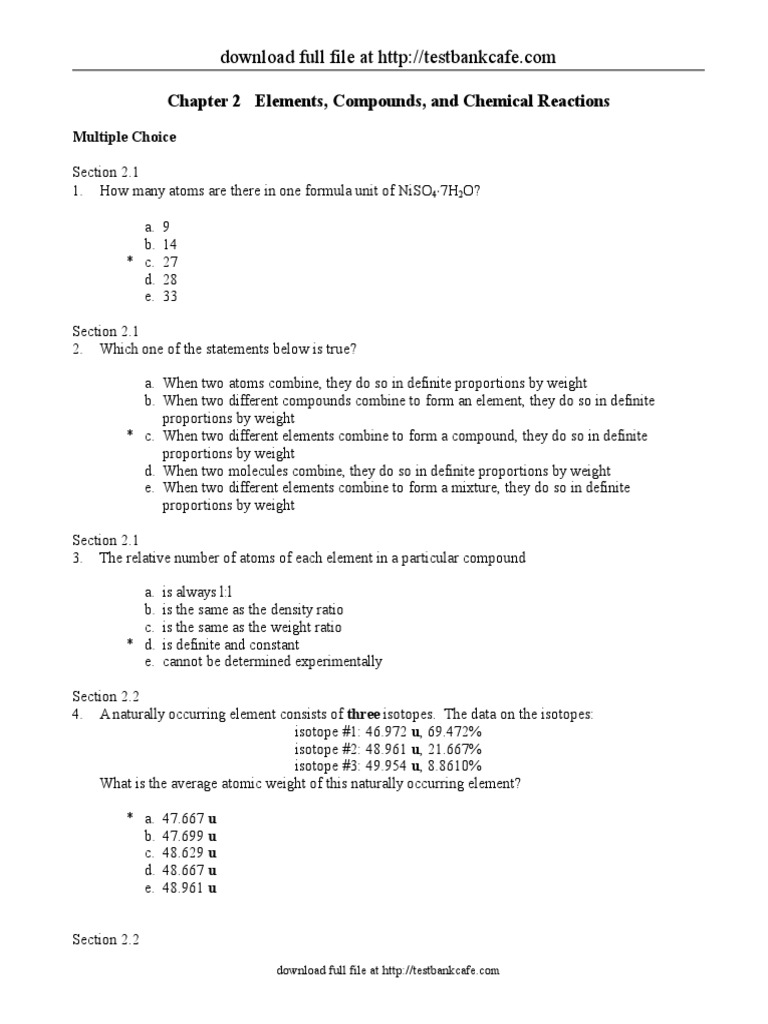 Test Bank for Chemistry the Study of Matter and Its Changes 5th Edition
