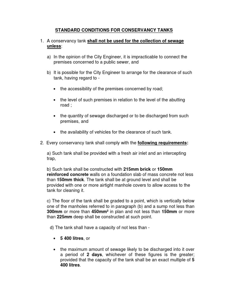 Conditions for Conservancy Tanks | PDF | Sanitary Sewer | Sewage