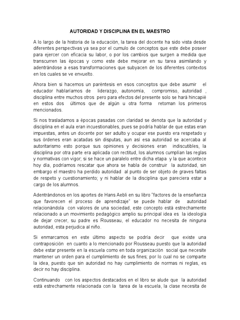 Autoridad y Disciplina en la Educación | PDF | Disciplinas | Aprendizaje