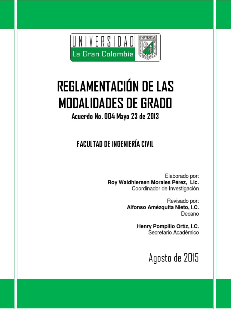 Reglamentacion Opciones De Grado Pdf Seminario Ingenieria Civil