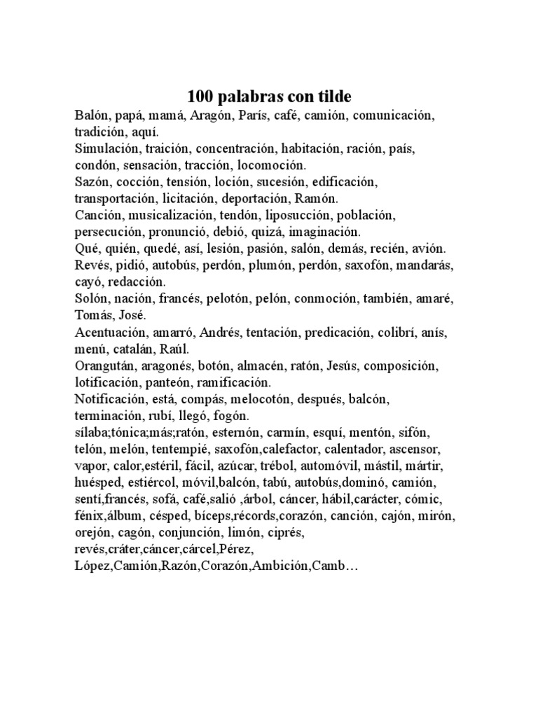 Palabras Con 7 Letras Con Tilde