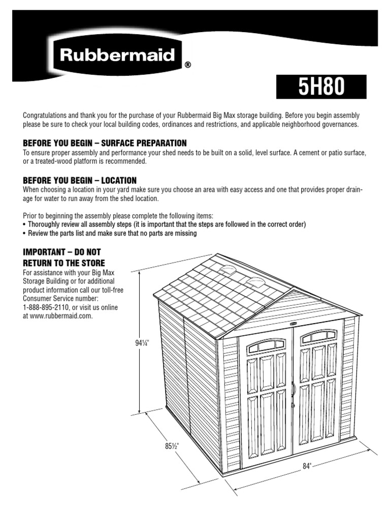 Rubbermaid 5h80 (7'x7') Assembly Instructions Nut (Hardware) Screw