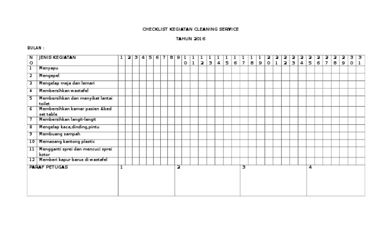 Checklist Kegiatan Cleaning Service