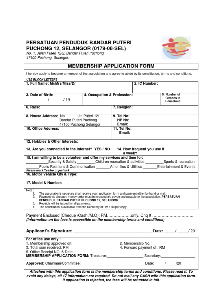 Bandar Puteri Puchong Membership Form | PDF | Payments | Cheque