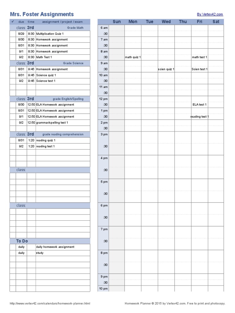 Assignment Planner | PDF | Language Arts & Discipline