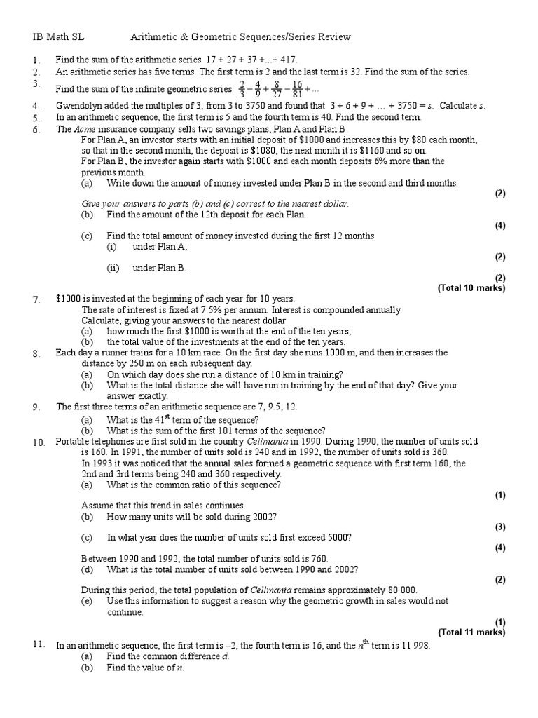 IB Math SL Arithmetic Geometric Sequences Series Review | Interest