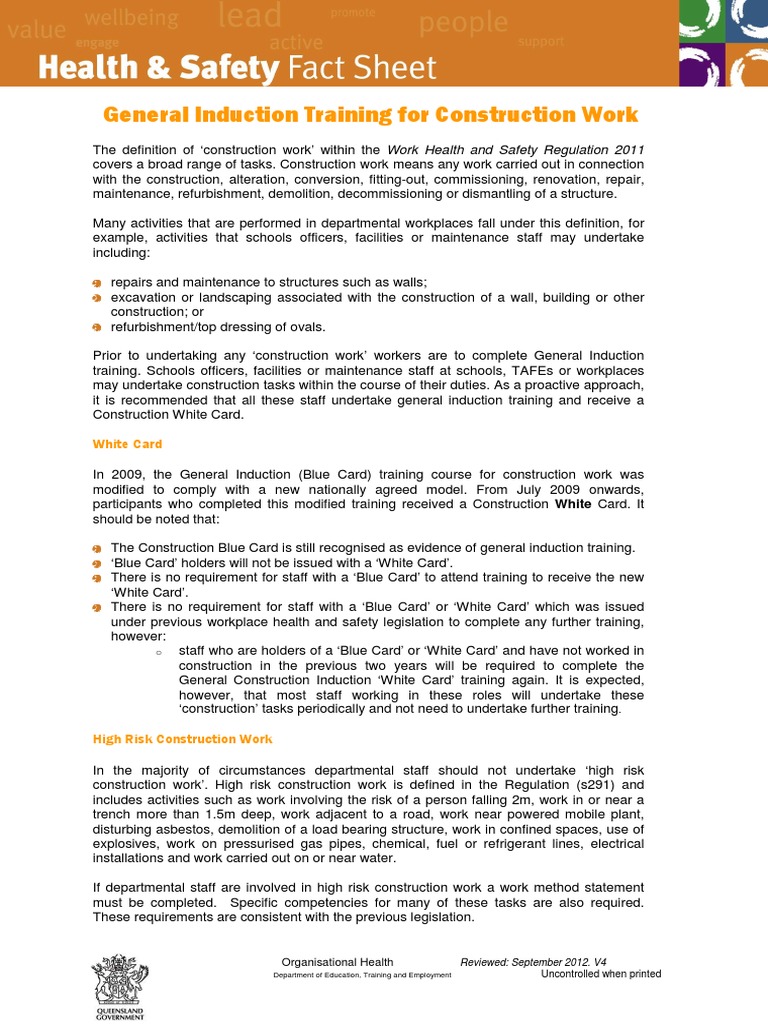 General Induction Training for White Card | PDF | Occupational Safety ...