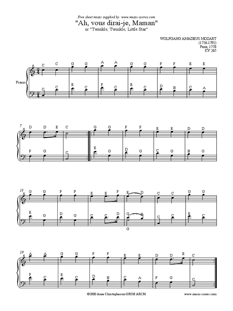 Mozart Twinkle Twinkle Little Star Pdf