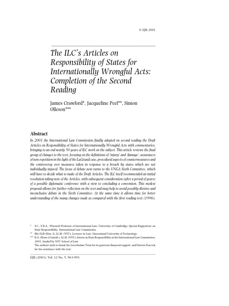 Ilc Draft Articles On State Responsibility