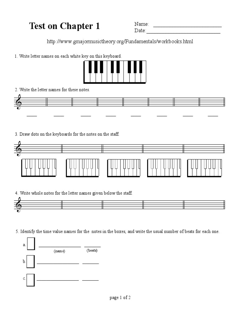 Music Theory Note Identification Test | PDF