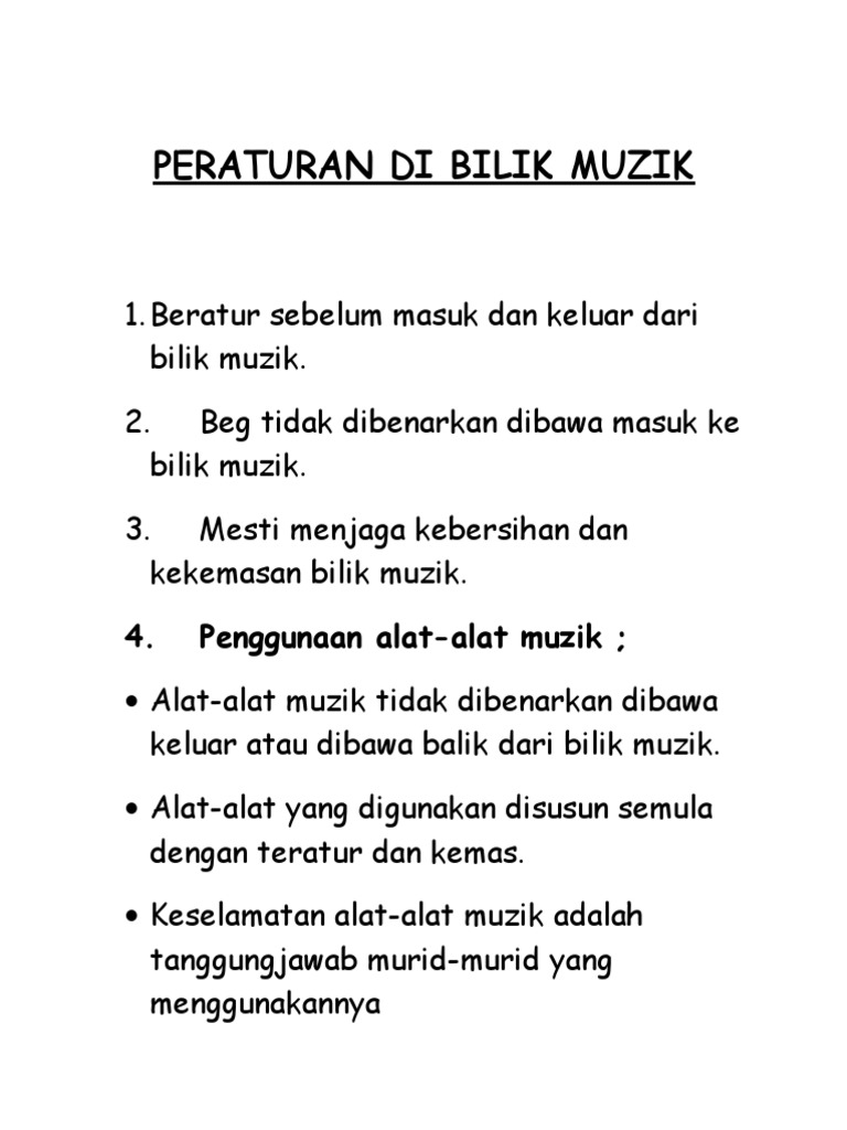 Peraturan Di Bilik Muzik