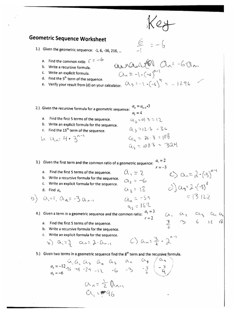 Geometric Sequence and Series WS. Solutions  PDF With Regard To Geometric Sequence Practice Worksheet