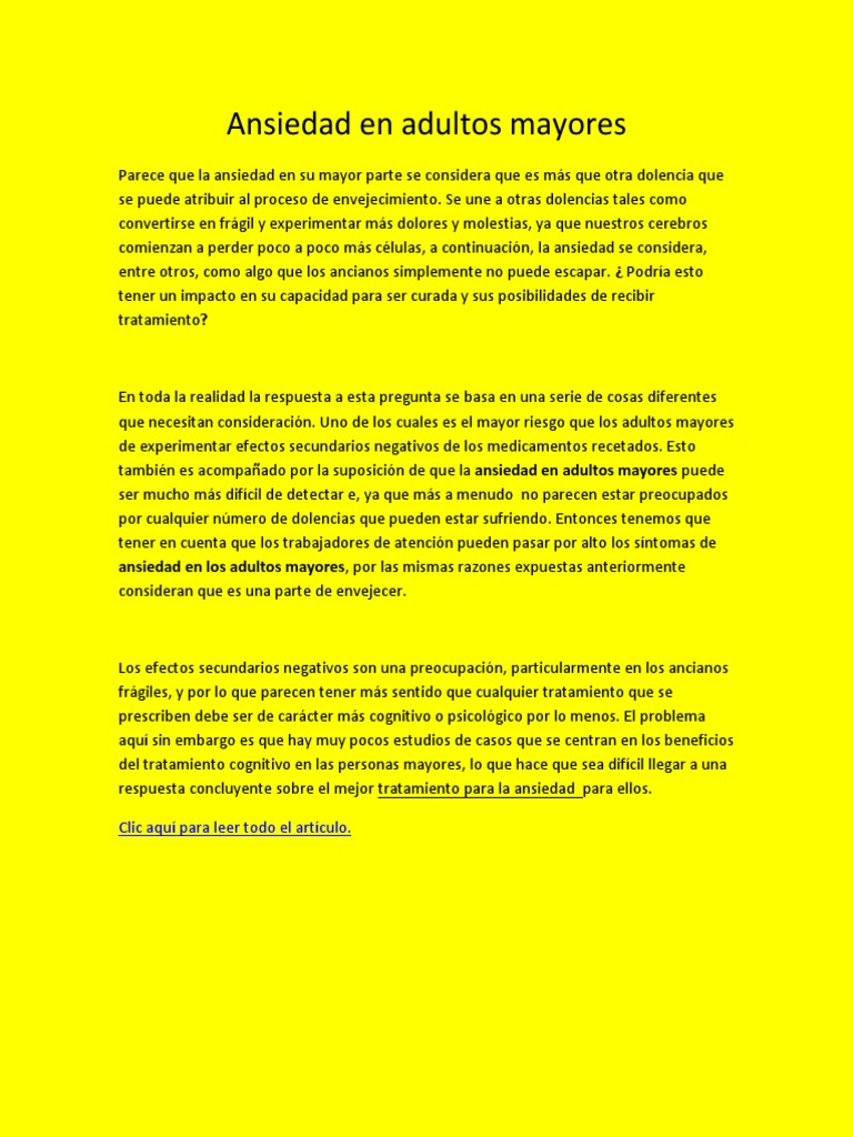 Ansiedad en Adultos Mayores: Impacto y Tratamiento | PDF | Crecimiento ...