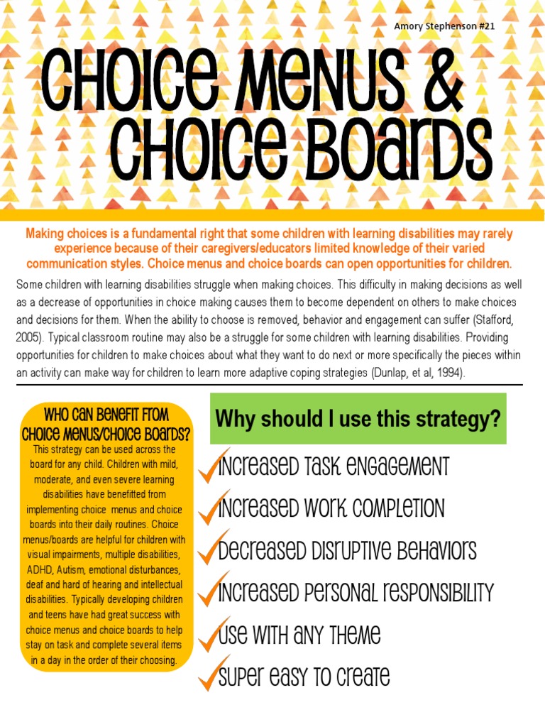 Choice Boards and Menus | PDF | Learning Disability | Disability