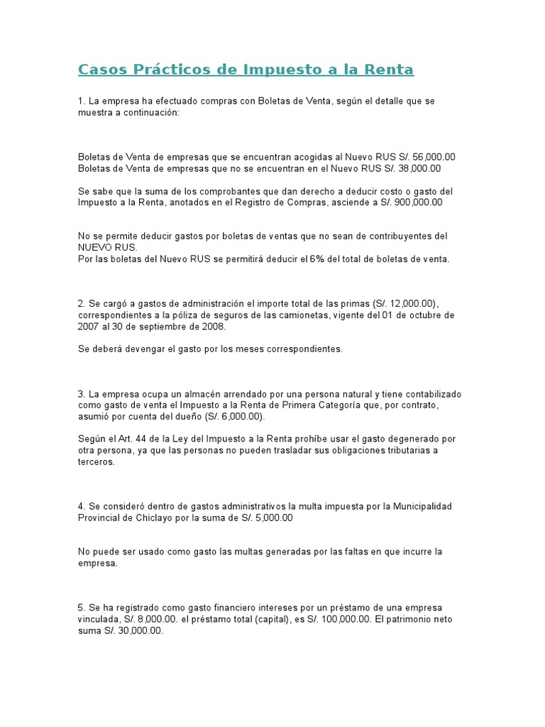 Casos Prácticos de Impuesto A La Renta | PDF | Impuesto sobre la renta ...