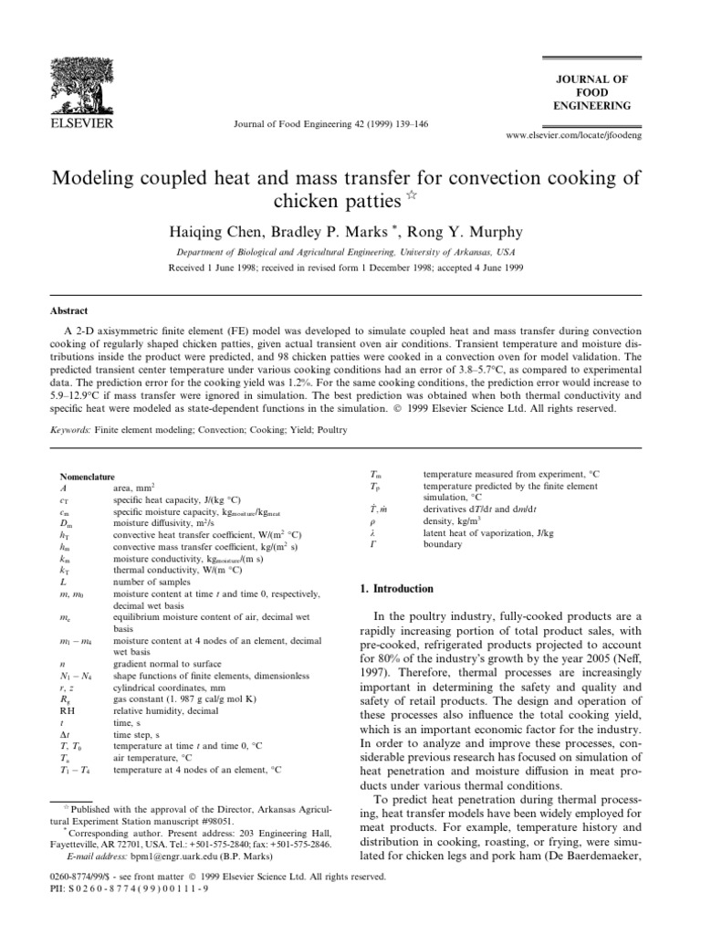 Heat and Mass Transfer in Cooking Patties | PDF
