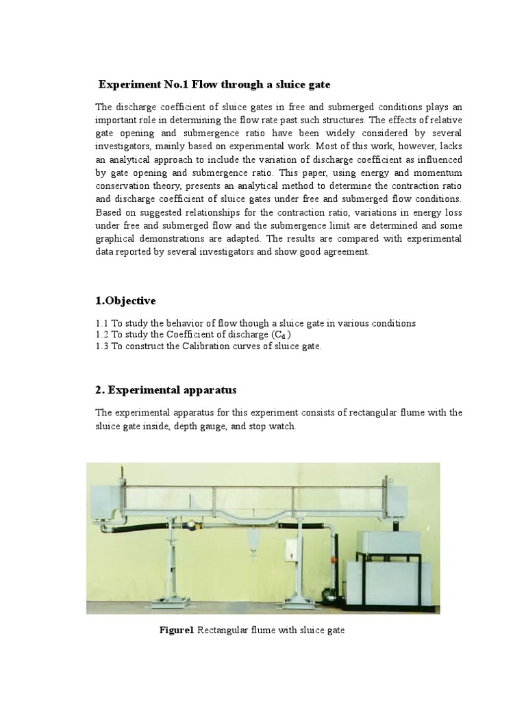 Sluice Gate Flow Experiment Analysis | PDF | Fluid Dynamics | Pressure
