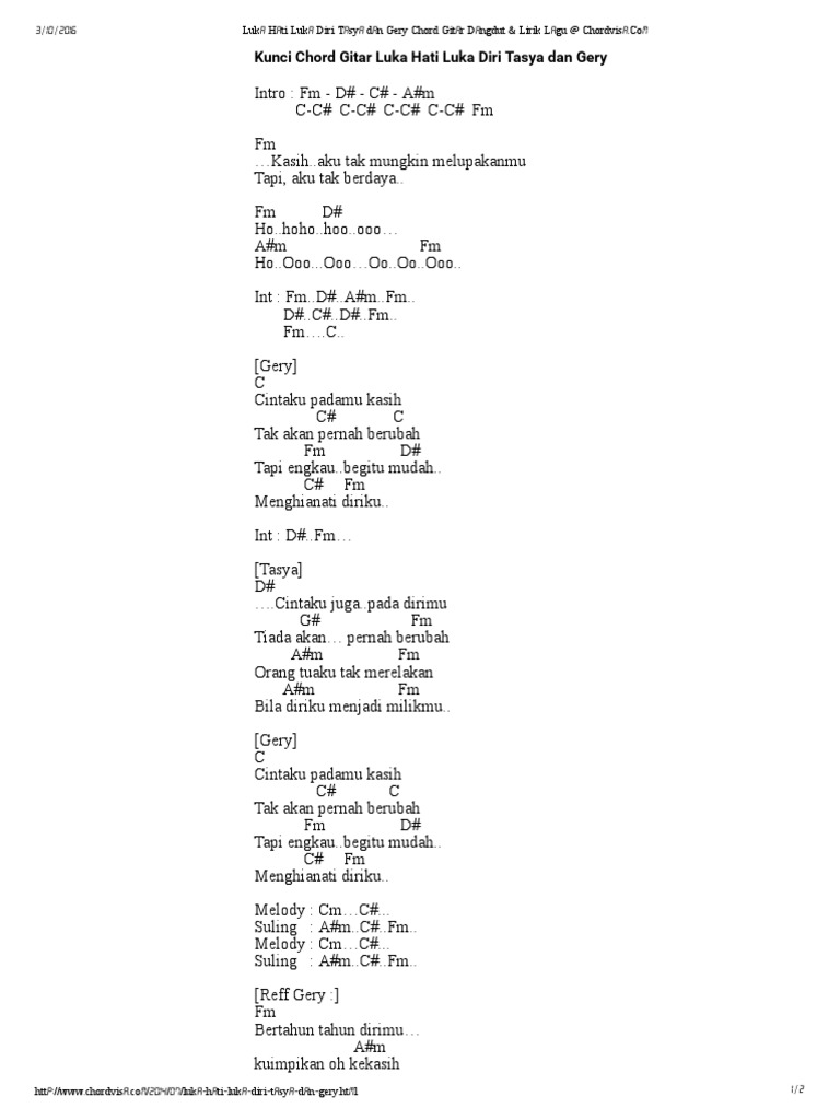 Luka Hati Luka Diri Tasya Dan Gery Chord Gitar Dangdut