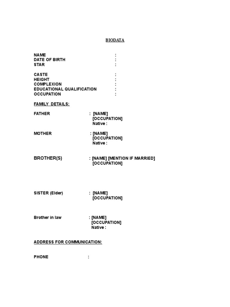 Biodata Form For Marriage 