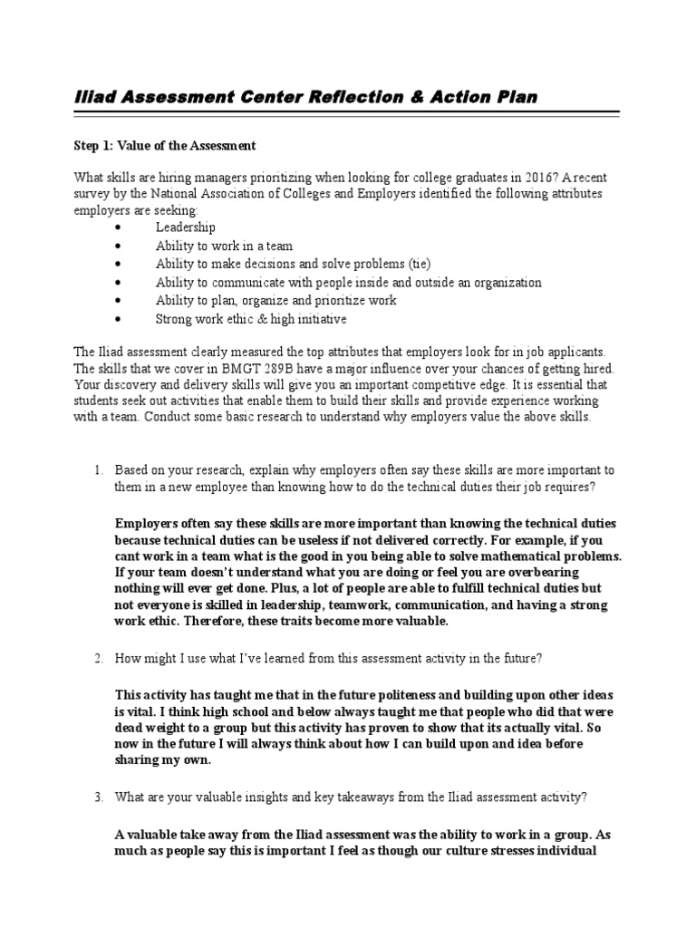 Iliad Assessment Reflection & Action Plan | PDF | Educational ...