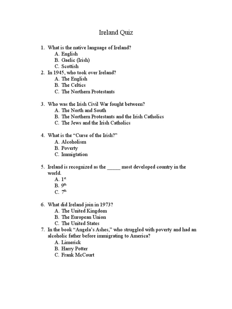 Irish History and Culture Quiz | PDF