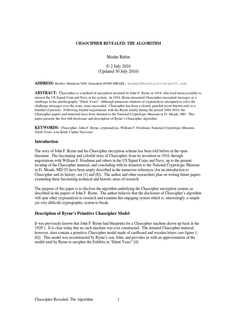 Chaocipher Revealed: The Algorithm | PDF | Cryptanalysis | Cryptography