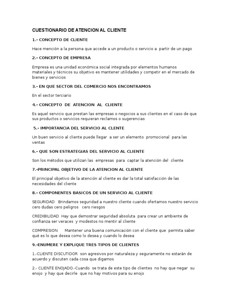 Cuestionario de Atencion Al Cliente Servicio
