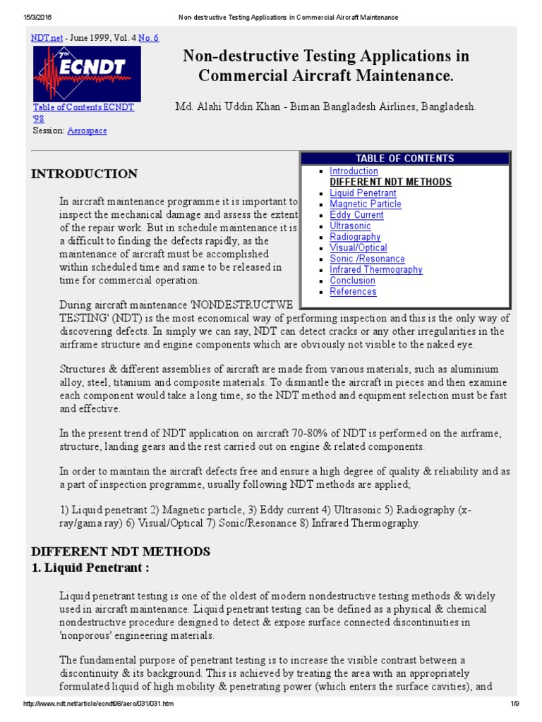 AERONAUTICAL APPLICATIONS OF NON DESTRUCTIVE TESTING PDF visual data 6