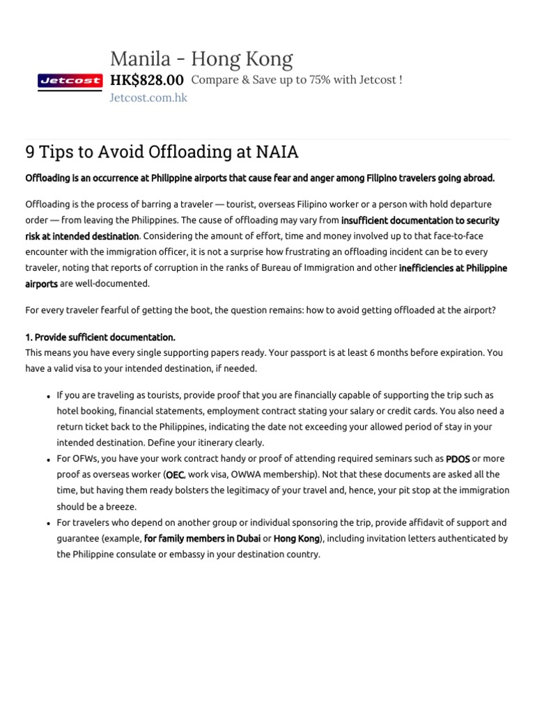 Avoid Offloading at NAIA: 9 Tips | PDF | Travel Visa | Immigration