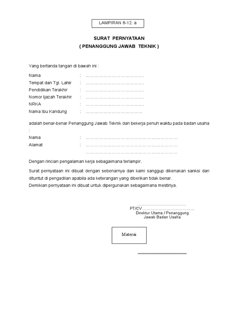 Surat Pernyataan Pjt